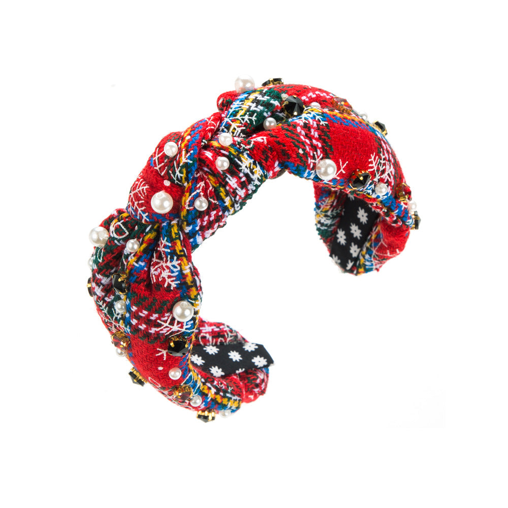 Wholesale Christmas Day Series Autumn and Winter Snowflake Fabric with Diamond Pearl Hair Bands
